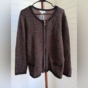CJ Banks Black and Multicolor Knit Cardigan